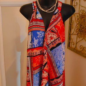 SLNY HALTER MIDI KERCHIEF HEM, FLARE DRESS SUMMER CRUISE VACATION